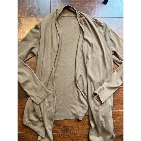 J. Jill Perfect Pima Cascade Open Front Brown Cardigan with Pockets Size Small - Picture 1 of 7